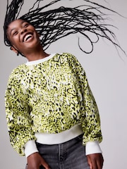 smALLSAINTS Yellow Leopard Oversized Rihan Baloon Sleeve Sweatshirt - Image 3 of 14