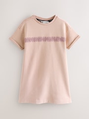 smALLSAINTS Pink Logo Lace Pleat Back T-Shirt Dress - Image 1 of 4