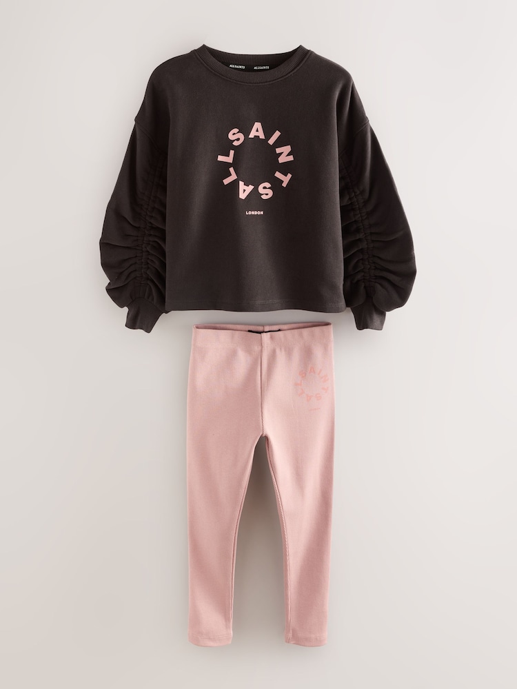 smALLSAINTS Brown/Pink Oversized Tierra Ruched Sleeve Sweatshirt and Ribbed Leggings Set - Image 1 of 5 smALLSAINTS Brown/Pink Oversized Tierra Ruched Sleeve Sweatshirt and Ribbed Leggings Set - Image 1 of 5