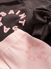 smALLSAINTS Brown/Pink Oversized Tierra Ruched Sleeve Sweatshirt and Ribbed Leggings Set - Image 3 of 5