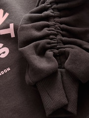 smALLSAINTS Brown/Pink Oversized Tierra Ruched Sleeve Sweatshirt and Ribbed Leggings Set - Image 4 of 5