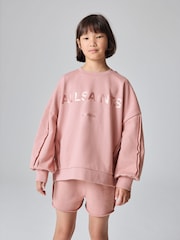 smALLSAINTS Mid Pink Girls Oversized Logo Sweatshirt and Shorts Set - Image 1 of 13