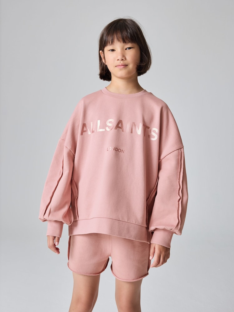 smALLSAINTS Mid Pink Girls Oversized Logo Sweatshirt and Shorts Set - Image 1 of 13