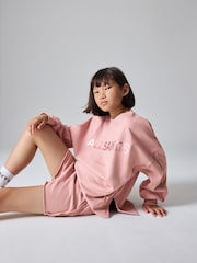 smALLSAINTS Mid Pink Girls Oversized Logo Sweatshirt and Shorts Set - Image 2 of 13
