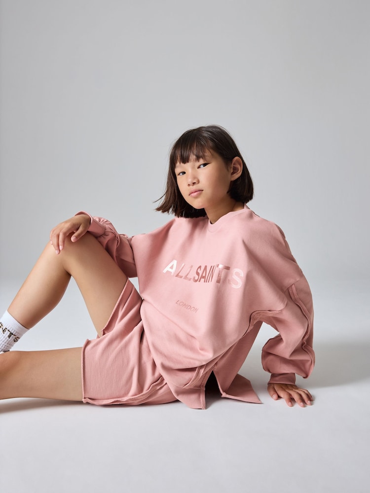 smALLSAINTS Mid Pink Girls Oversized Logo Sweatshirt and Shorts Set - Image 2 of 13
