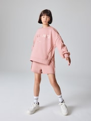 smALLSAINTS Mid Pink Girls Oversized Logo Sweatshirt and Shorts Set - Image 3 of 13