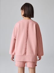 smALLSAINTS Mid Pink Girls Oversized Logo Sweatshirt and Shorts Set - Image 4 of 13