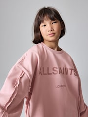 smALLSAINTS Mid Pink Girls Oversized Logo Sweatshirt and Shorts Set - Image 5 of 13