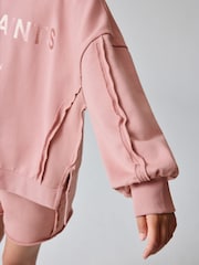 smALLSAINTS Mid Pink Girls Oversized Logo Sweatshirt and Shorts Set - Image 6 of 13