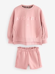 smALLSAINTS Mid Pink Girls Oversized Logo Sweatshirt and Shorts Set - Image 9 of 13