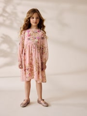 Pink Floral Long Sleeve Embellished Dress (3-10yrs) - Image 2 of 10