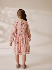 Pink Floral Long Sleeve Embellished Dress (3-10yrs) - Image 3 of 10