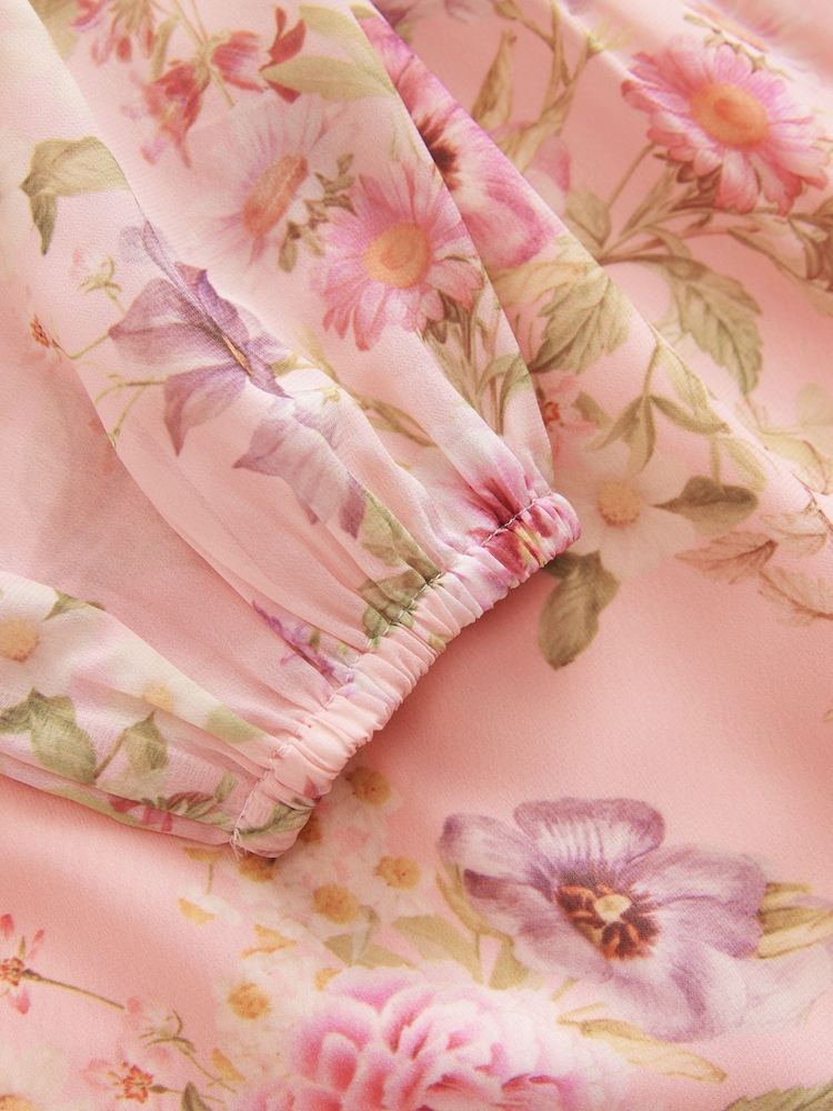 Pink Floral Long Sleeve Embellished Dress (3-10yrs) - Image 9 of 10