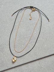 Aela Genuine Leather Cord 18k Gold Plated Snakechain Multirow Necklace - Image 2 of 2