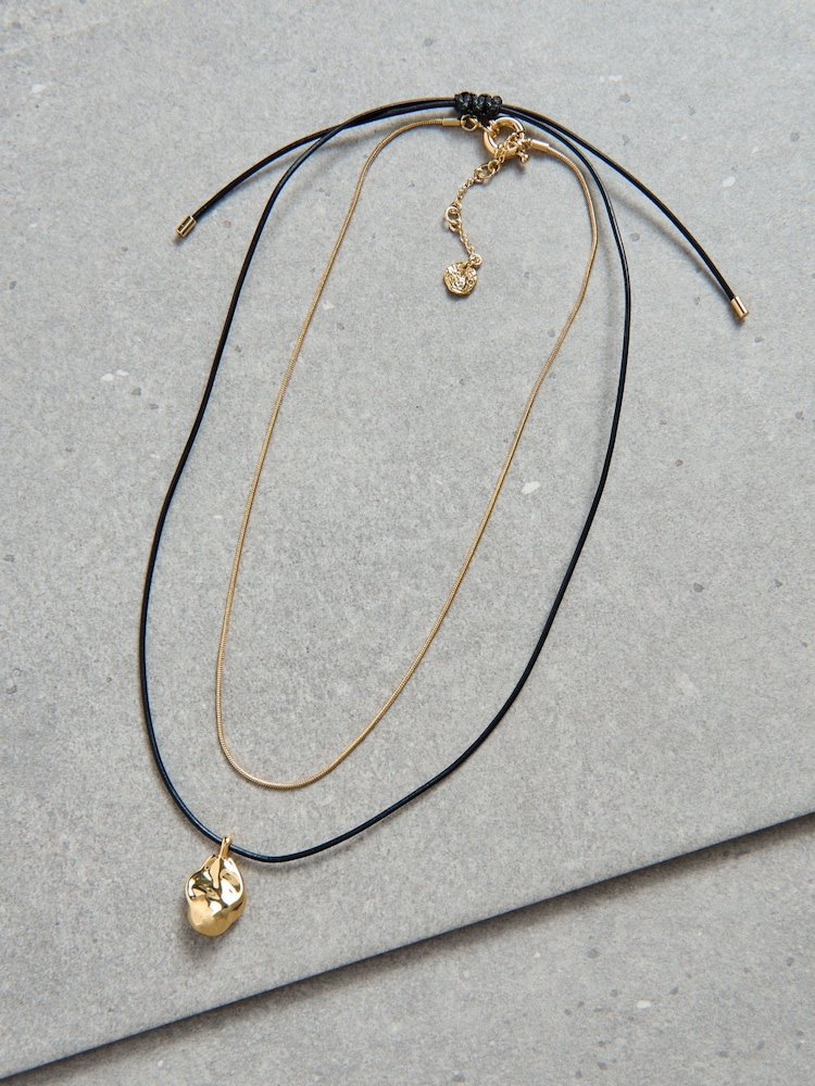 Aela Genuine Leather Cord 18k Gold Plated Snakechain Multirow Necklace - Image 2 of 2