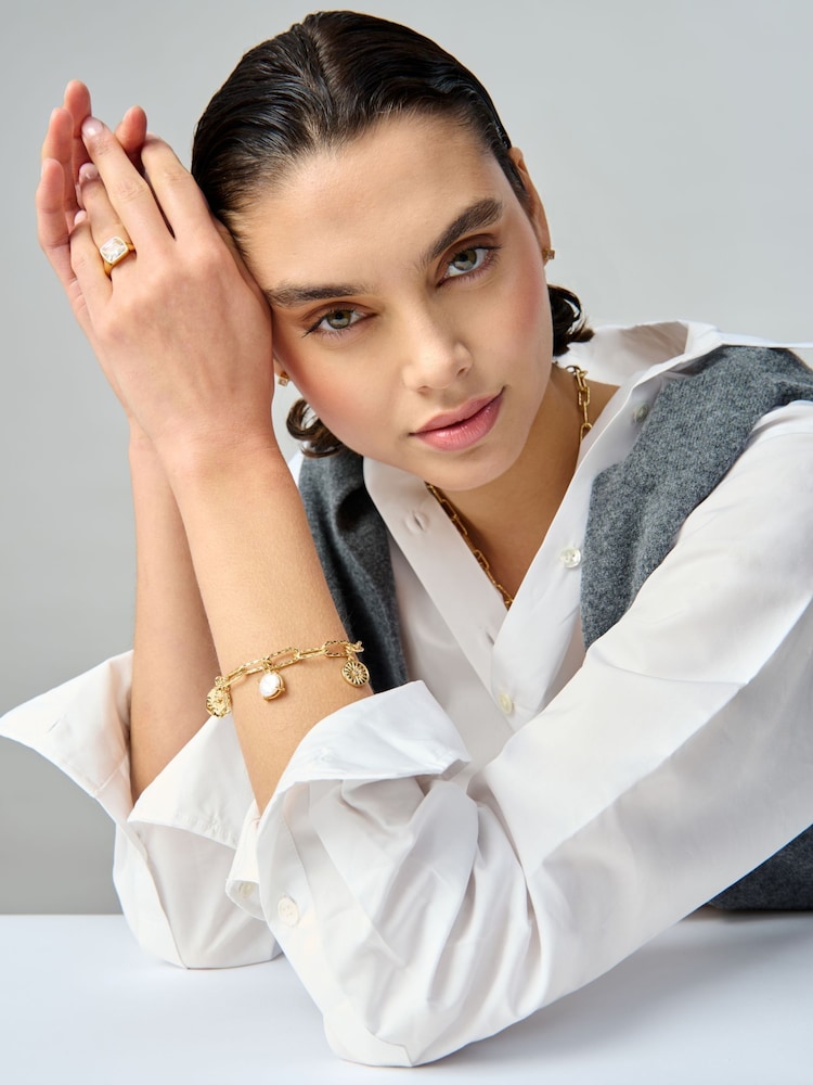 Aela 18k Gold Plated Heart Charm And Freshwater Pearl Bracelet - Image 1 of 4