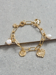 Aela 18k Gold Plated Heart Charm And Freshwater Pearl Bracelet - Image 3 of 4
