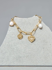 Aela 18k Gold Plated Heart Charm And Freshwater Pearl Bracelet - Image 4 of 4