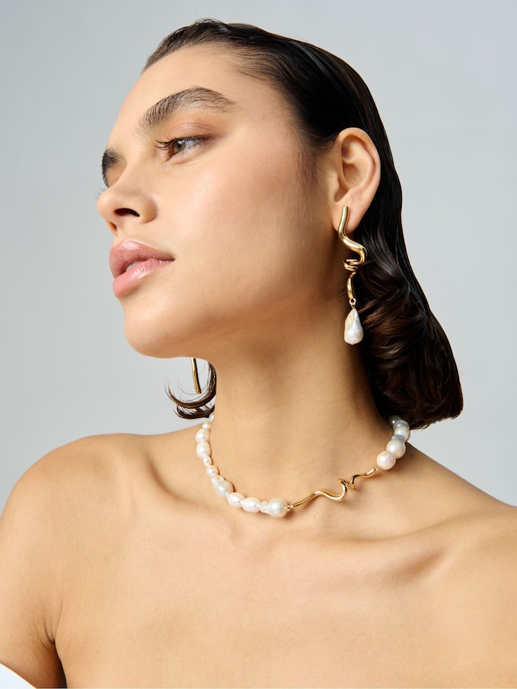Aela 18k Gold Plated Twist Fresh Water Pearl Necklace - Image 1 of 1