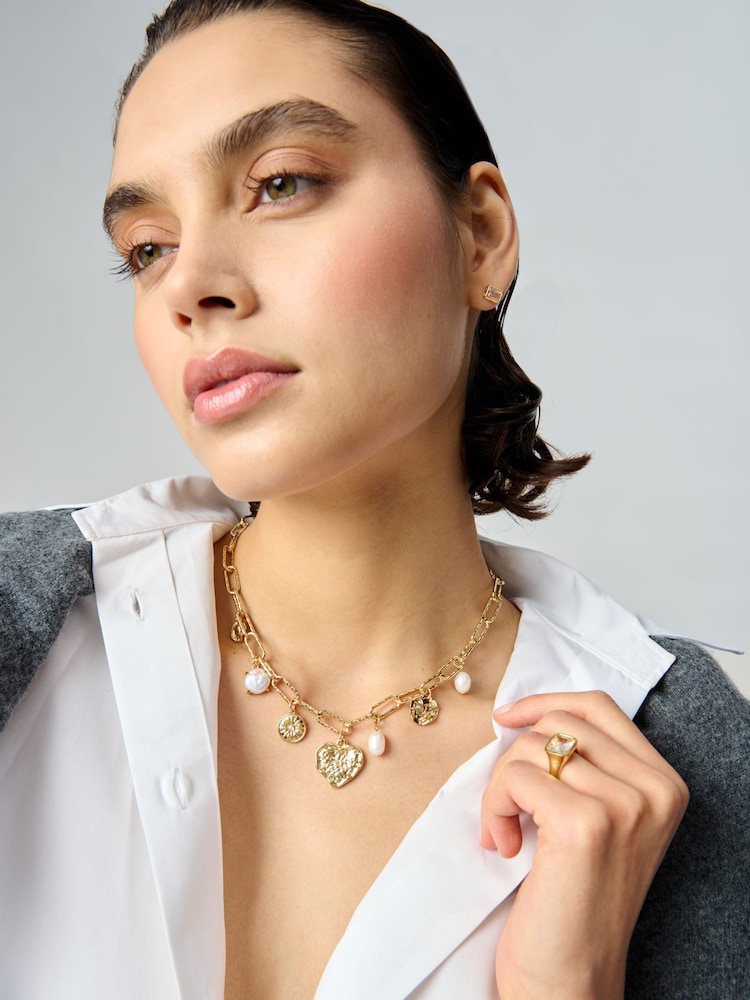 Aela 18k Gold Plated Heart Charm And Freshwater Pearl Necklace - Image 1 of 3