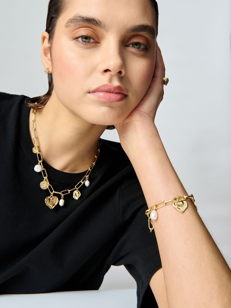 Aela 18k Gold Plated Heart Charm And Freshwater Pearl Necklace - Image 2 of 3