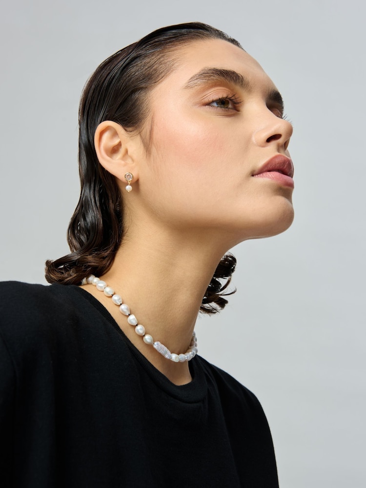 Aela Freshwater Pearl White Necklace With Contrast Knotted Cord Detail - Image 1 of 2