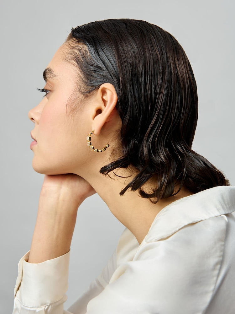 Aela 18k Gold Plated Stone Hoop Earrings - Image 2 of 4 Aela 18k Gold Plated Stone Hoop Earrings - Image 2 of 4