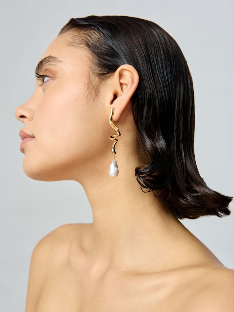 Aela 18k Gold Plated Freshwater Pearl Mismatched Earrings - Image 1 of 3