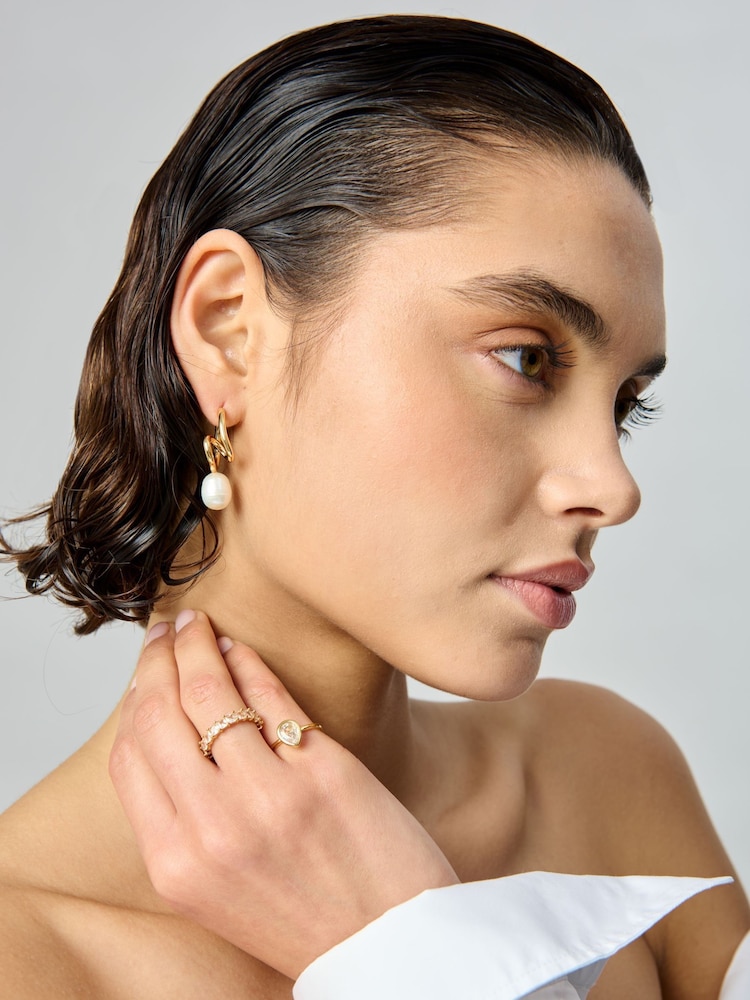 AELA 18k Gold Plated Swirl Freshwater Pearl Earrings - Image 1 of 3