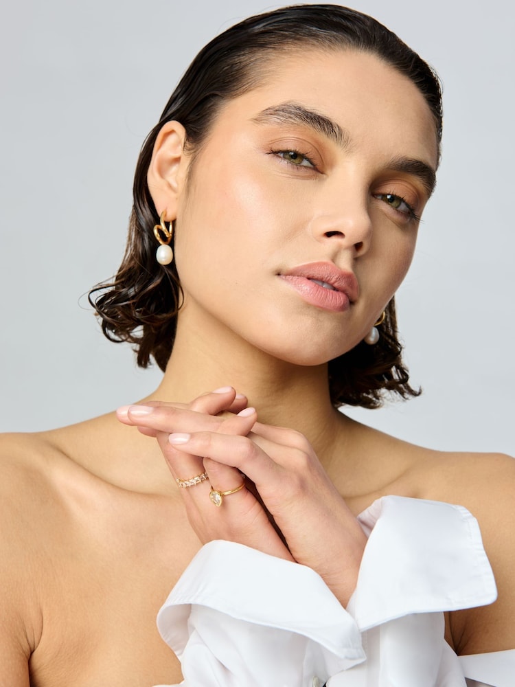 AELA 18k Gold Plated Swirl Freshwater Pearl Earrings - Image 2 of 3 AELA 18k Gold Plated Swirl Freshwater Pearl Earrings - Image 2 of 3