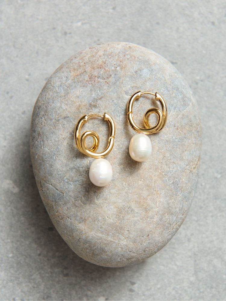 AELA 18k Gold Plated Swirl Freshwater Pearl Earrings - Image 3 of 3
