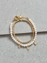 Aela 18k Gold Plated Stone And Freshwater Pearl Bracelet Set - Image 3 of 3