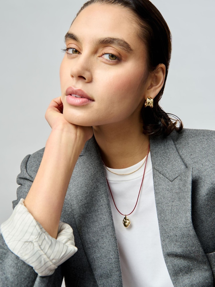 Aela Genuine Leather Cord 18k Gold Plated Snakechain Multirow Necklace - Image 1 of 3