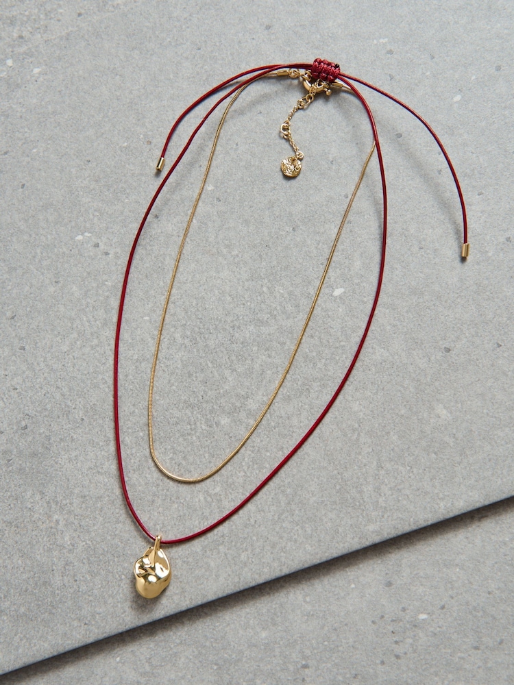 Aela Genuine Leather Cord 18k Gold Plated Snakechain Multirow Necklace - Image 2 of 3