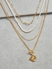 Aela 18k Gold Plated Corded Freshwater Pearl Multirow Necklace - Image 1 of 3