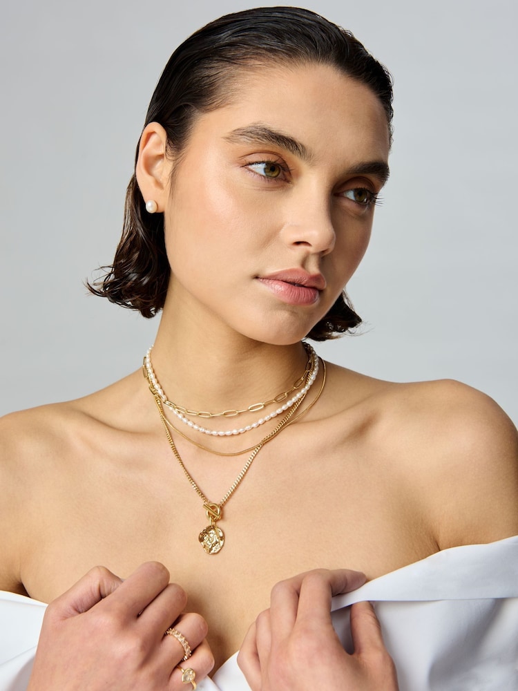 Aela 18k Gold Plated Corded Freshwater Pearl Multirow Necklace - Image 2 of 3 Aela 18k Gold Plated Corded Freshwater Pearl Multirow Necklace - Image 2 of 3