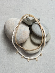 Aela 18k Gold Plated Stone And Freshwater Pearl Multirow Necklace - Image 3 of 4