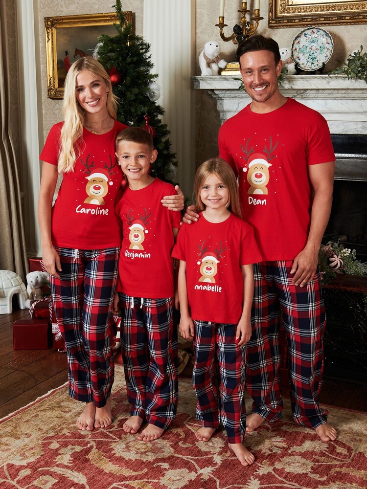 Younger Boys Personalised Christmas Reindeer 100% Cotton Pyjamas by Stitch Style - Image 1 of 5