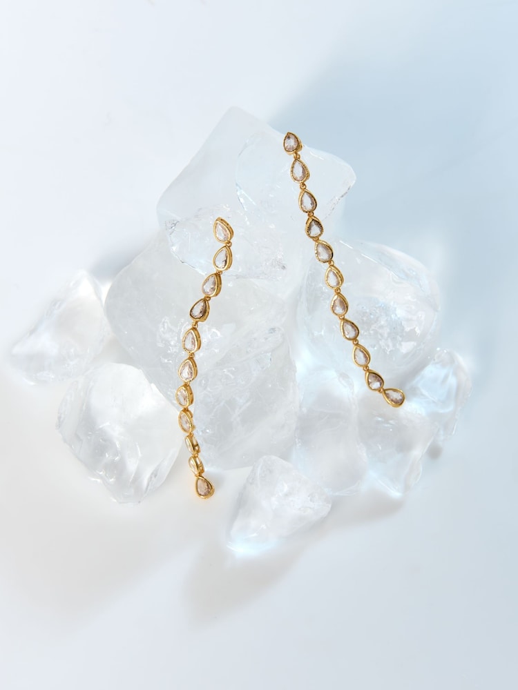 Aela 18k Gold Plated Stone Long Drop Earrings - Image 3 of 3