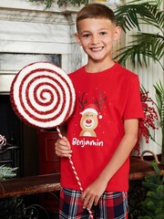 Personalised 100% Cotton Christmas Reindeer Older Boys Pyjamas by Stitch Style - Image 1 of 5