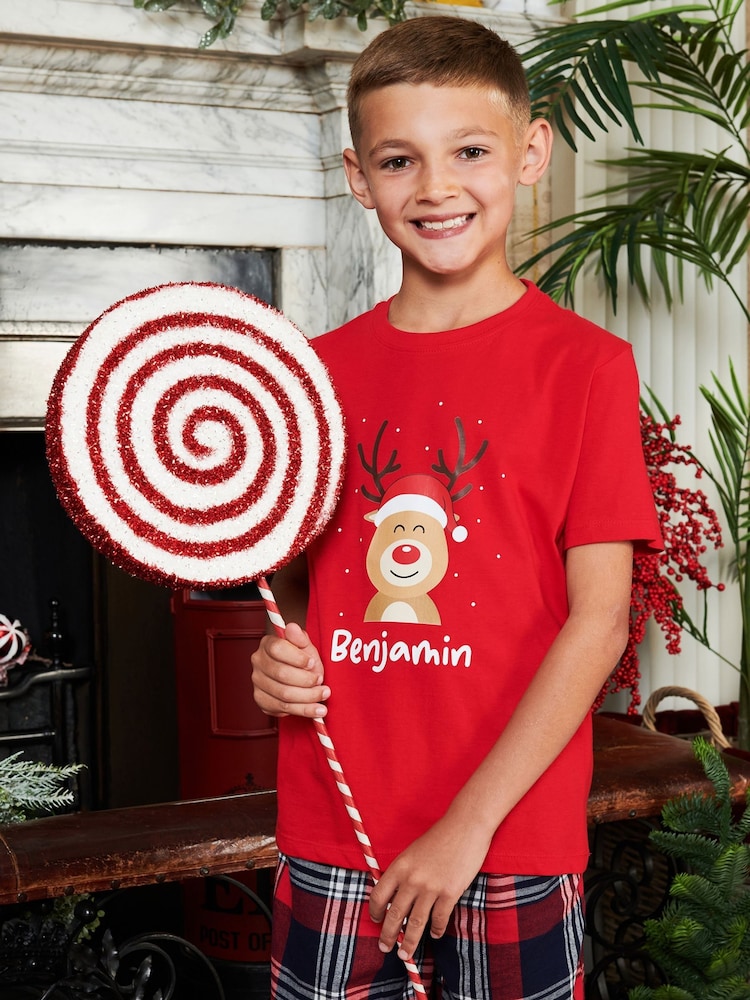 Personalised 100% Cotton Christmas Reindeer Older Boys Pyjamas by Stitch Style - Image 1 of 5