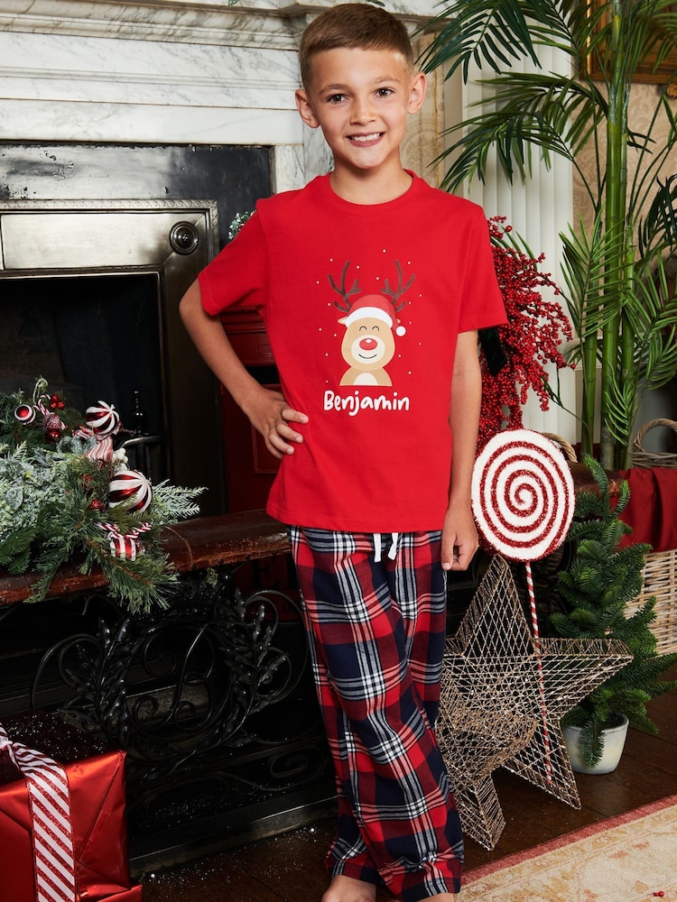 Personalised 100% Cotton Christmas Reindeer Older Boys Pyjamas by Stitch Style - Image 2 of 5