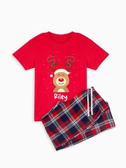Personalised 100% Cotton Christmas Reindeer Younger Girls Pyjamas by Stitch Style - Image 2 of 5