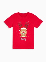 Personalised 100% Cotton Christmas Reindeer Younger Girls Pyjamas by Stitch Style - Image 3 of 5