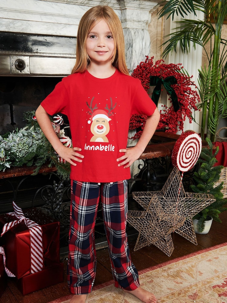 Personalised 100% Cotton Christmas Reindeer Older Girls Pyjamas by Stitch Style - Image 2 of 5