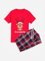 Personalised 100% Cotton Christmas Reindeer Older Girls Pyjamas by Stitch Style - Image 4 of 5