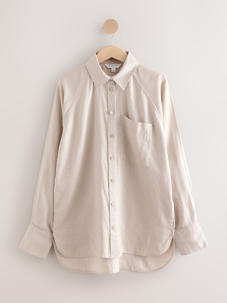 Stone 100% Linen Button Down Relaxed Long Sleeve Shirt - Image 1 of 3