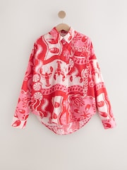 Red/Pink Lobster Print Long Sleeve Shirt With Linen - Image 6 of 8