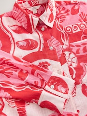 Red/Pink Lobster Print Long Sleeve Shirt With Linen - Image 8 of 8