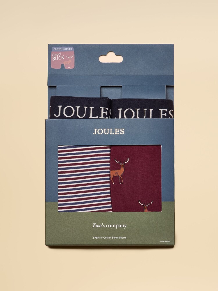 Joules Crown Joules Burgundy Red Pack Of Two Cotton Jersey Boxer Shorts - Image 1 of 3